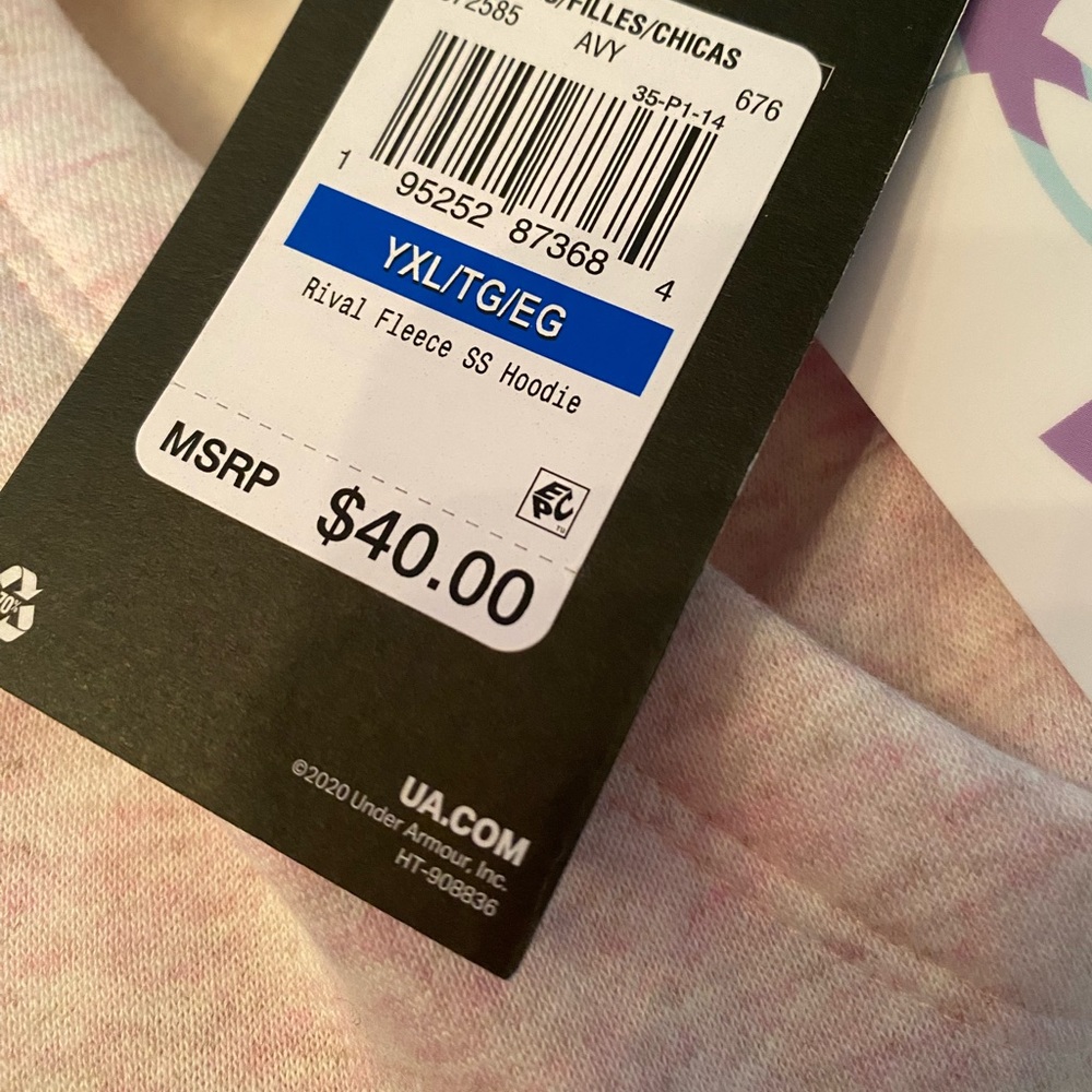 NWT! Under Armour Girls short sleeve fleece hoodie - soft pink - Picture 10 of 15